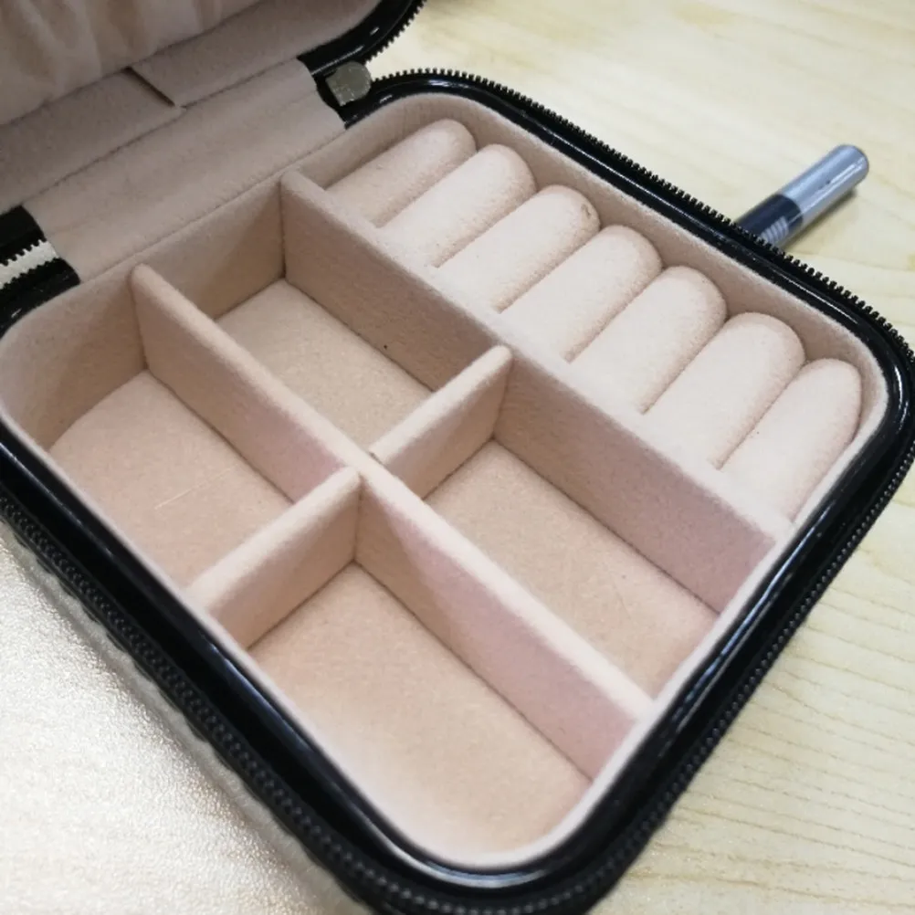 

Premium Jewelry Organizer Box Portable Chic Zipper Design for Rings Earrings Necklaces Storage Space Saving Stylish Room