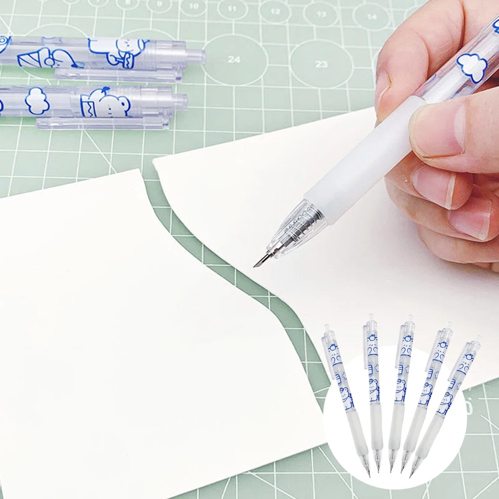 Multifuncional Precision Paper Cutter Pen, desenhos animados bonitos, portátil, DIY, Craft Album, Scrapbooking, Álbum, casa, escola, 5pcs