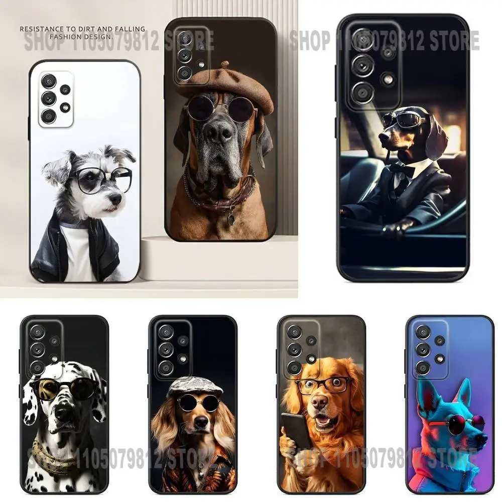 

Cool Dog with Glasses Phone Case For Samsung S24,21,22,23,30,Ultra,20,Plus,Note,10,9,Black soft silicone case