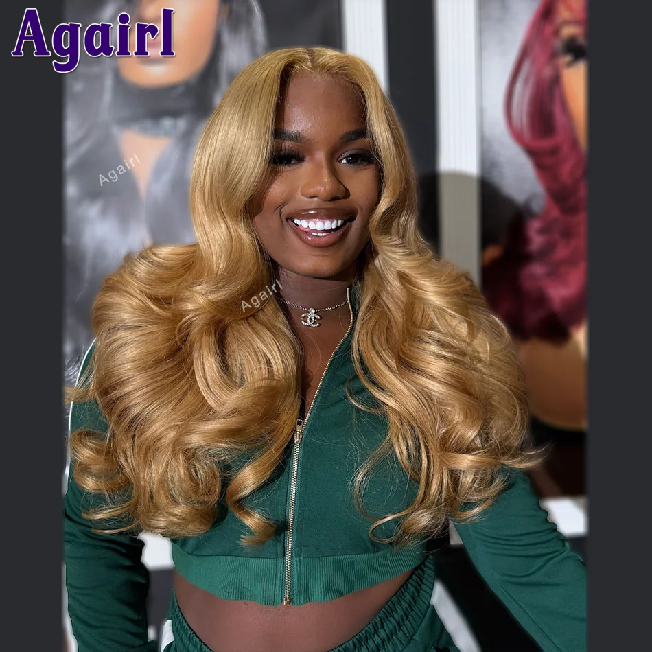 

#27 Honey Blonde 13X6 Body Wave Lace Front Wig PrePlucked Transparent 13x4 Lace Frontal Human Hair Wig Rready Go 6X4 Closure Wig