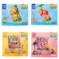 SpongeBob Creative Bouquet And Cosy Night Light Building Blocks Kid's Fun Puzzle Toys Desktop Decorations Model Birthdays Gifts