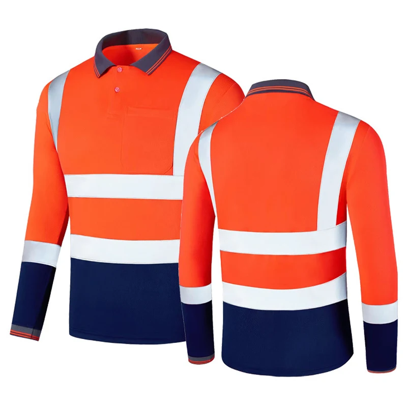 Safety Shirt for Men Long Sleeve Two Tone Work Shirts Hi Vis Reflective Shirt Uniforms Workwear Men Construction