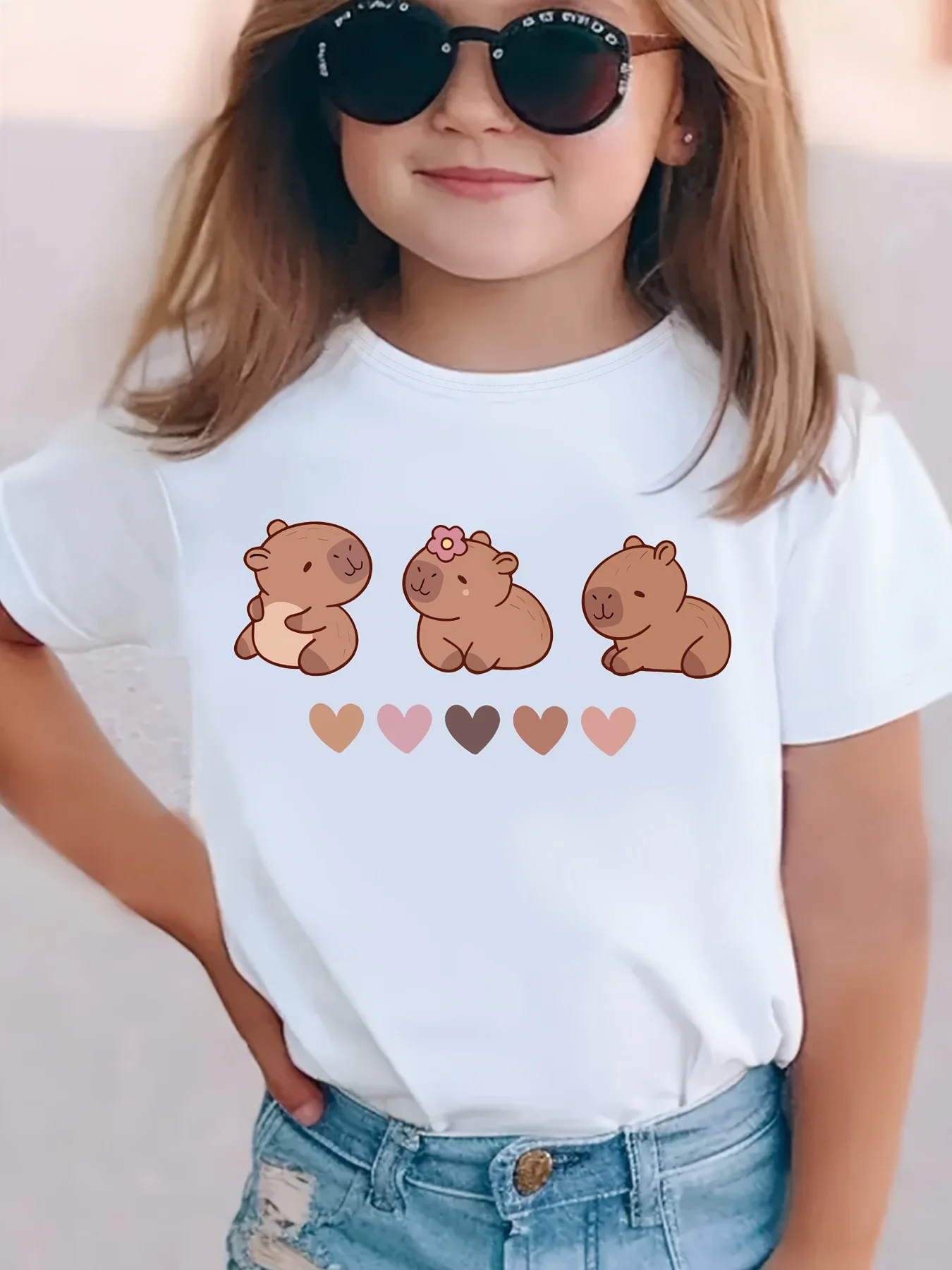 Cute Dolphin Pattern Printed Children's T-shirt Casual Round Neck T-shirt Suitable for Spring and Summer Parent-child Wear