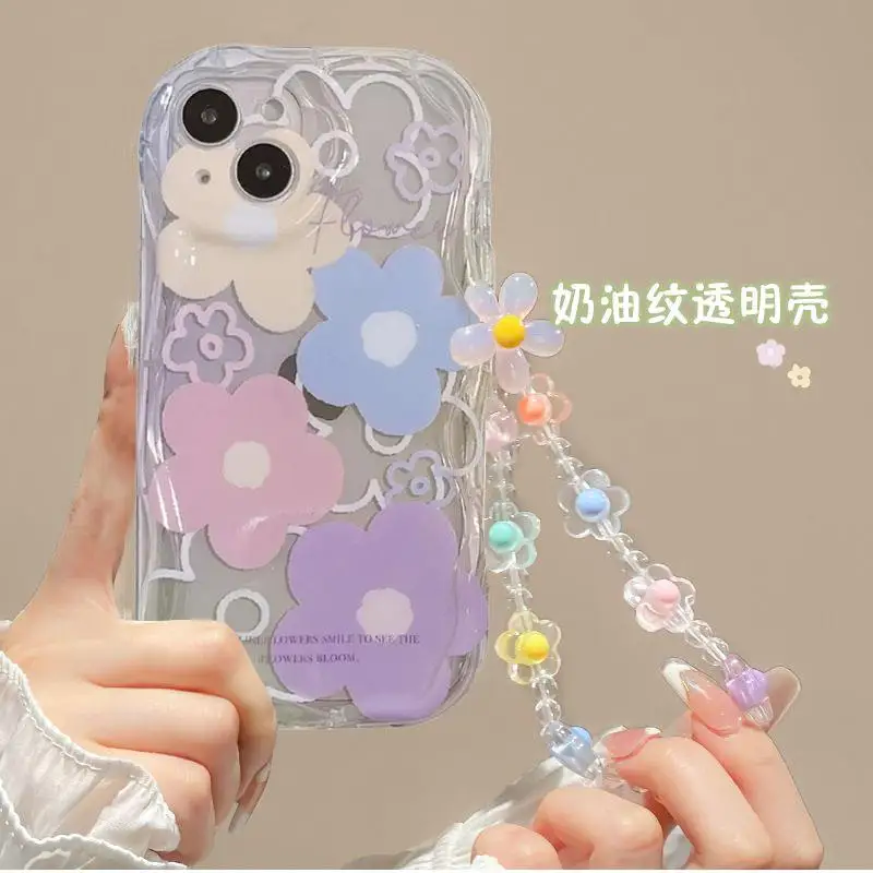 Case for Xiaomi POCO X5 X3 X6 Pro X4 NFC F3 F4 X4 GT M3 M4 M6 Pro 4G MI 12 11 Lite 5G NE 12T 14 Pro Cover with Pearl Wrist Strap