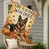 German Shepherd House Flag, Fanciful Nature-Inspired Pumpkins Autumn Leaves Fall Orange Burlap Double Sided Outside Large Ga llz