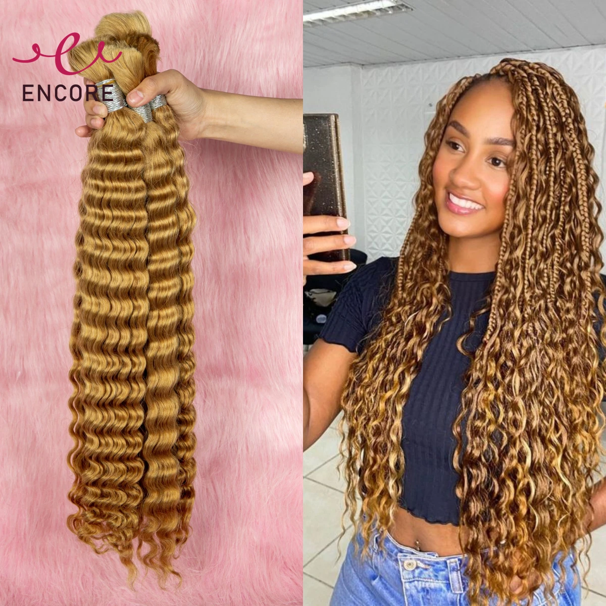 Deep Wave 28 Inch Human Hair Bulk 100% Virgin Human Hair Bulk for Boho Braided Extensions Ombre Human Hair Bundles for Braiding