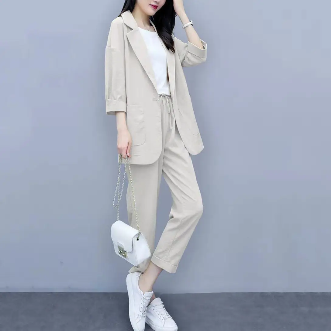 2022 Korean Fashion Elegant Women's Trousers Suit Loose Top Jacket Trousers Vest Three piece Set Fashionable Lady Tracksuit