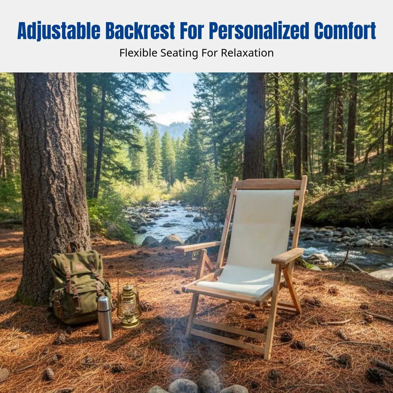 屋外用キャンバスリクライニングチェア、頑丈な木製折りたたみラウンジチェア、キャンプ、バルコニー、ビーチ、高齢者向け、調節可能な背もたれ