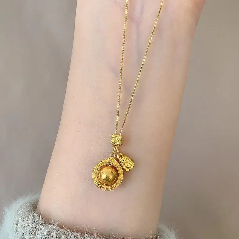 new in simple charm glossy rotatable rotating golden ball collar chain Antique gold craftsm round bead necklace jewelry gift