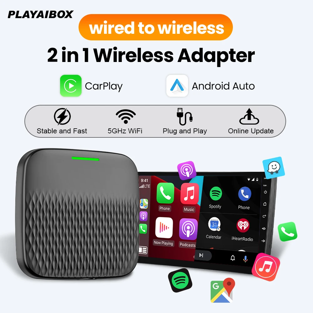 

Беспроводной адаптер Carplay, Android Auto 2-в-1, Bluetooth-донгл, Plug and Play для Volvo, Ford, Haval, Kia, Maxus, Mazda, MG, Toyota, VW, MG