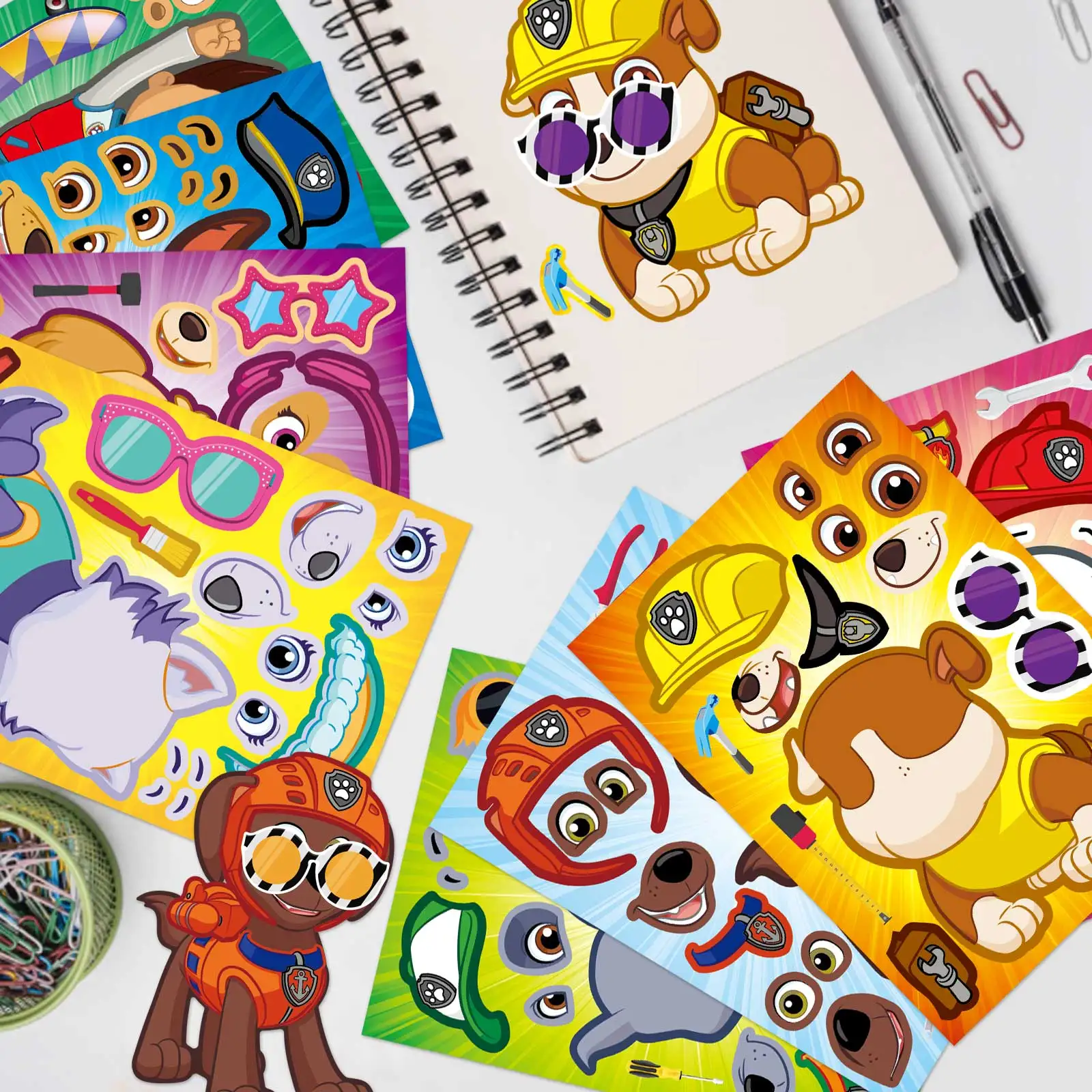 8/16Sheets Cute PAW Patrol Puzzle Anime Stickers DIY Make-a-Face Assemble Funny Cartoon Decal Assemble Jigsaw Children Gift Toy