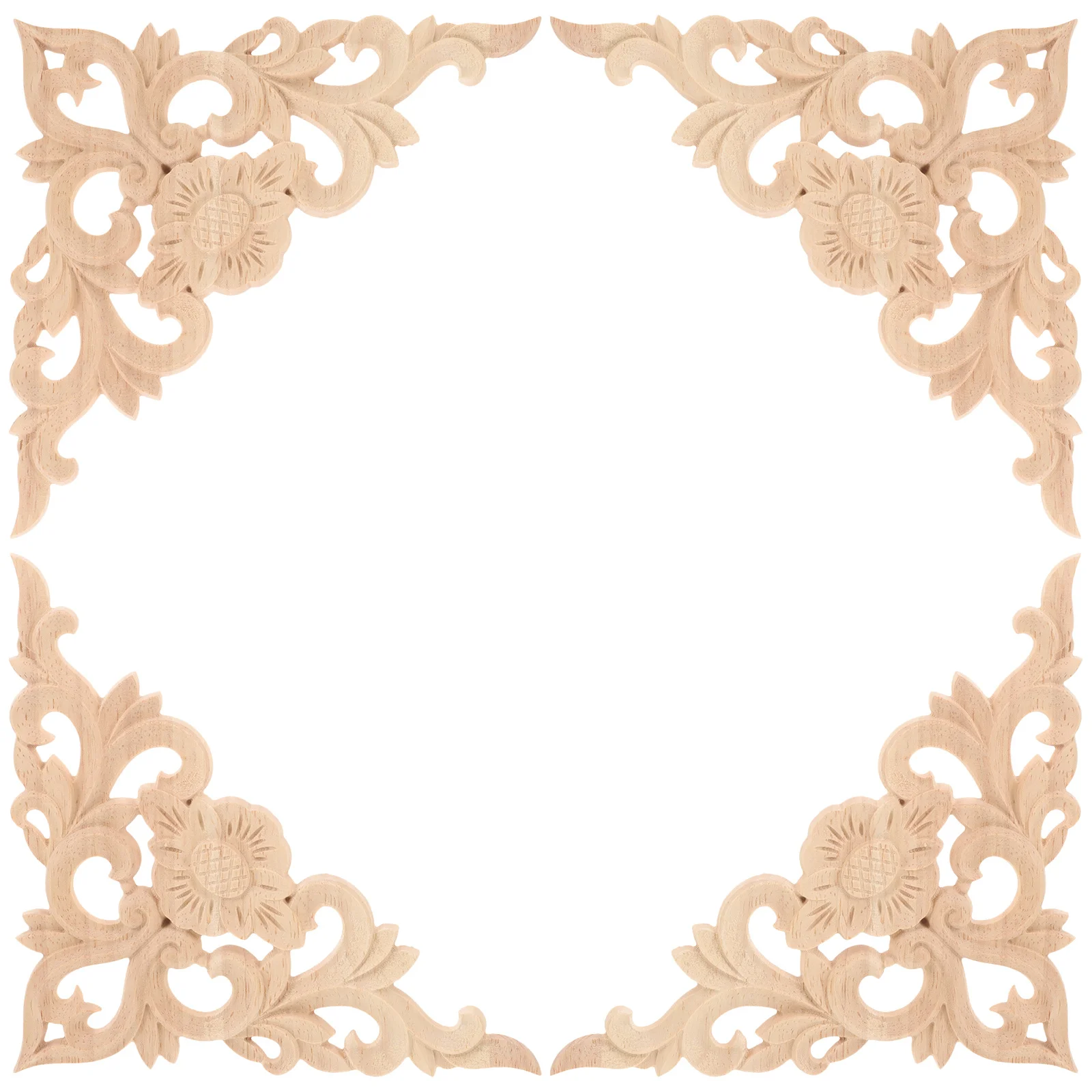 

4pcs Rose Flower Carving Wood Appliques Baroque Decorative Onlays For Furniture Wooden Trim Diy Cabinet Accents Crafted