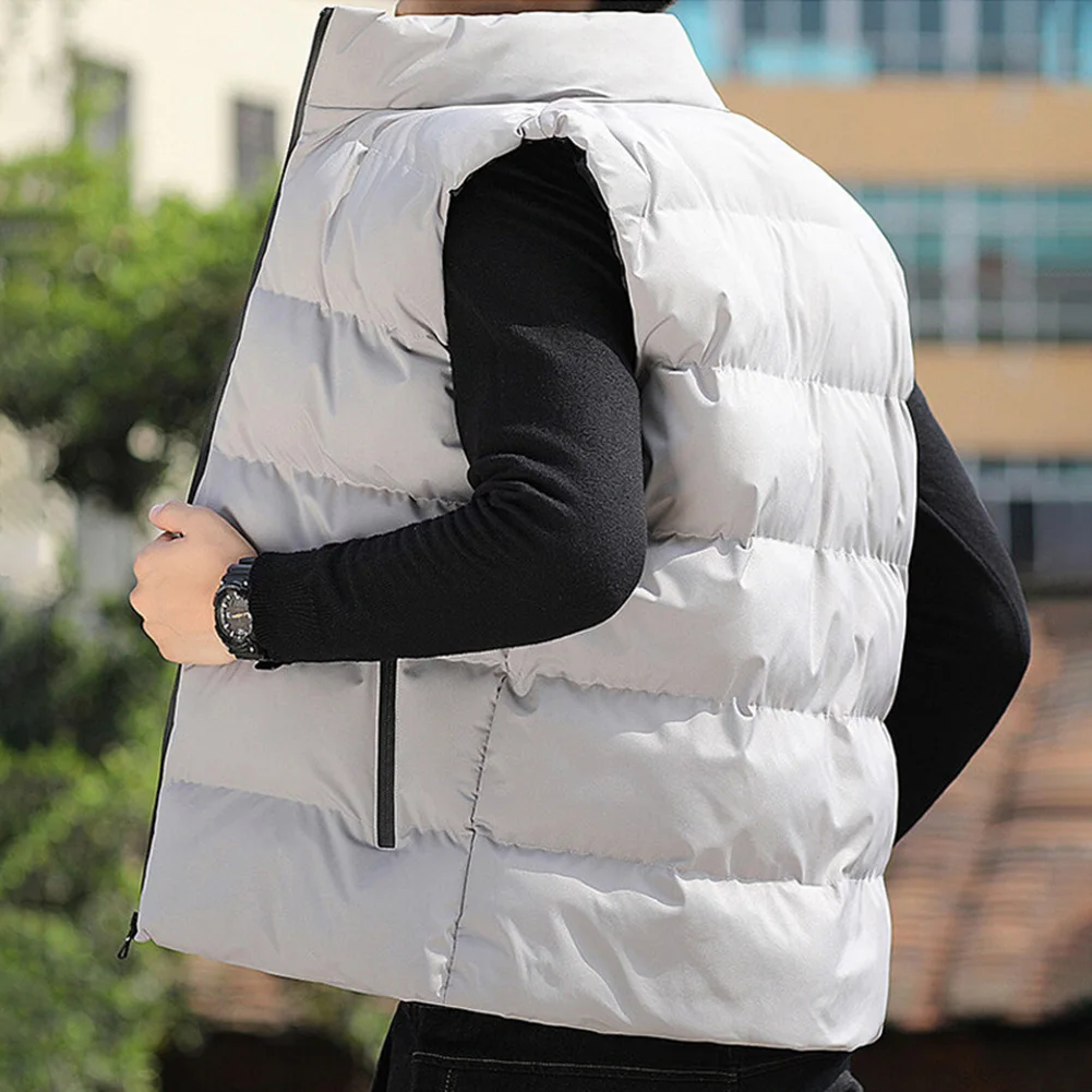 Men's Sleeveless Vest with Cotton Padding and Stand Collar Made from Polyester for Reliable Daily and Sports Use
