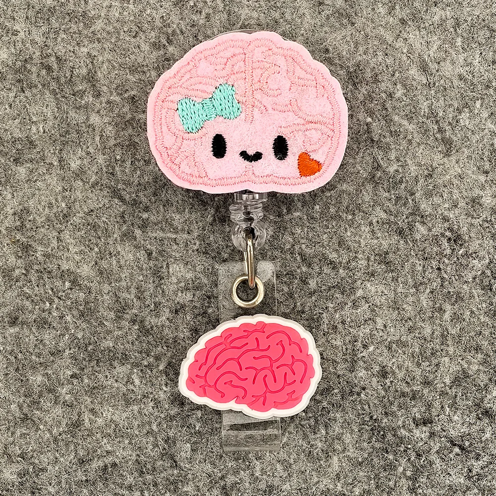 Cartoon Love Brain Style Badge Reel Nurse Doctor ID Holder Girl Boy Retractable Name Card Holder Accessory