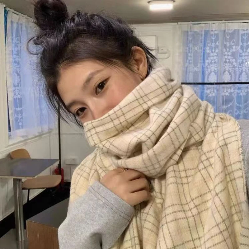 女性の市松模様のスカーフ,ラップショール,マフラーショール,暖かい,甘い女の子,女性のファッション,トレンディ,冬
