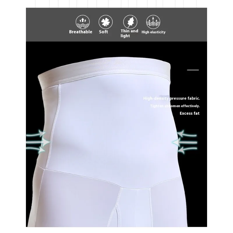Heren boxershorts met hoge taille, anti-rollen, niet-schuren, verlengde lengte, afslankend ondergoed, comfortabel buikcontrole-ondergoed