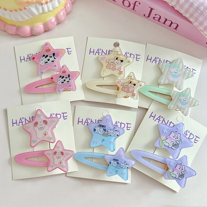 Pentagram Hair Clips Teenage Girl Bangs Broken Hair Duckbill Hairpin Cartoon Animal Pattern Hairpin Sweet Hundred Headwear