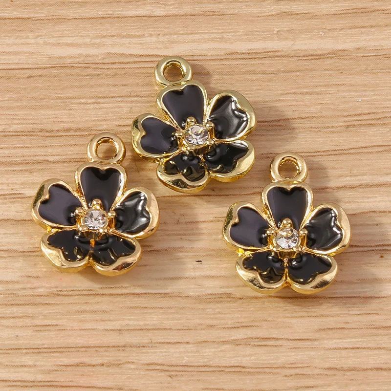 10 Stück 12 x 15 mm niedliche bunte Emaille-Blumen-Charms für Tropfen-Ohrringe, Armbänder, Anhänger, Halsketten, DIY, handgefertigtes Kunsthandwerk, Schmuckherstellung – Detail 6