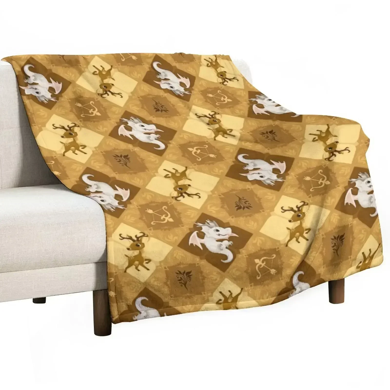 Golden Deer Gingham Throw Blanket Air Conditioner Soft Blanket for Office Home