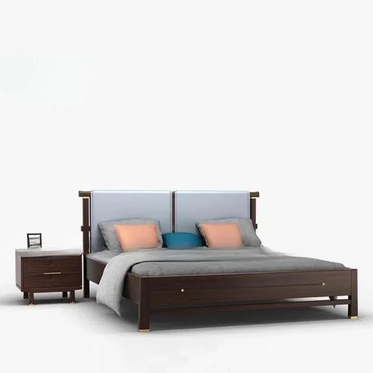 Model Room Club Doub le Bed Hotel Villa Bu siness Re ception So lid Wood Be d Shelf B ed