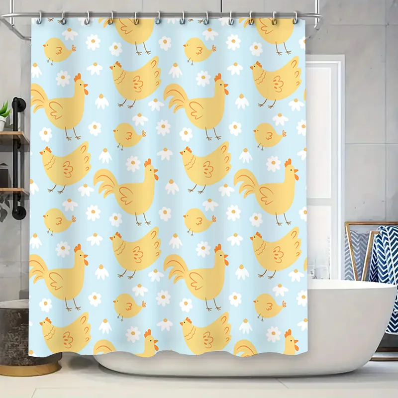 

Bathroom Shower Curtain Decorative Plastic Waterproof Printed Chicken Flowers White Daisy Blue Home Decoration Printing