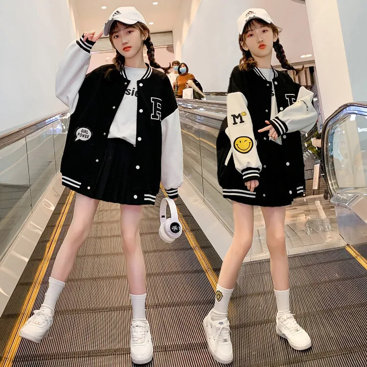 2024 Autumn winter Girls clothes Baseball loose sports Jacket Kids Teens Fashion letters Child Outwear Coats 6 7 8 9 10 11 year