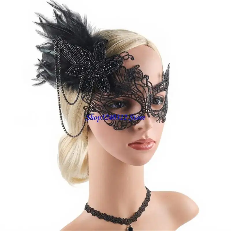

634C Halloween Lace Masquerades Mask With Rhinestones For Costume Parties Elegant Vintage Design Comfortable Accessory
