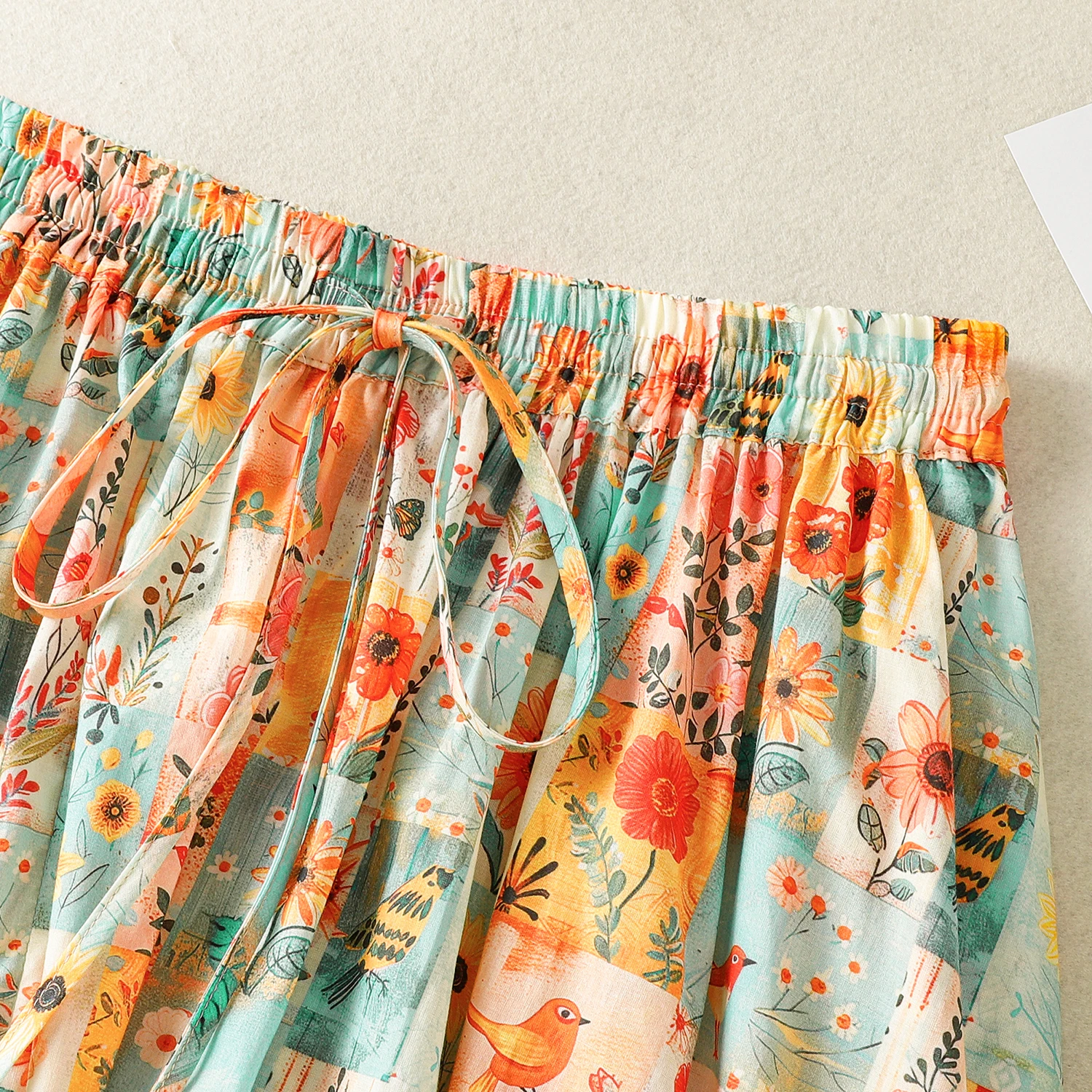 

Юбка с романтическим принтом, женская летняя длинная юбка с кружевной отделкой, длина до пола, юбка трапециевидной формы, смесь хлопка из полиэстера