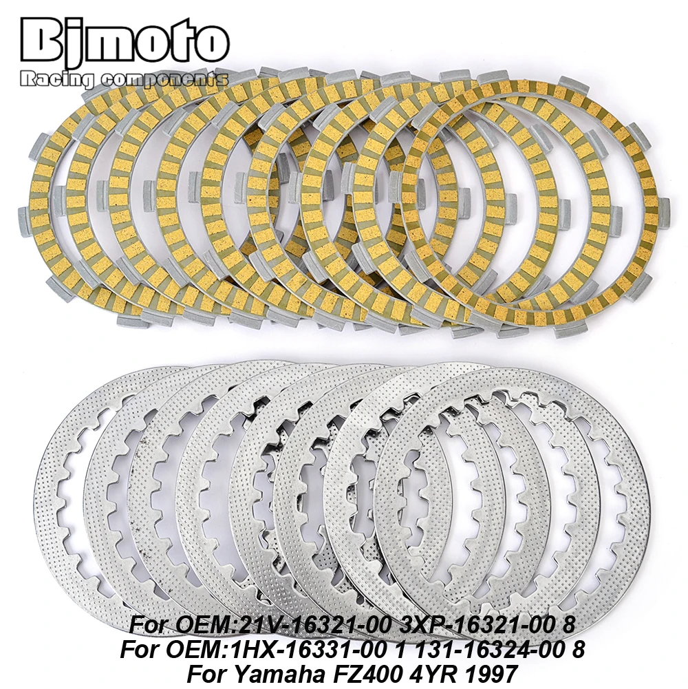 

Motorcycle Clutch Friction Plates For Yamaha FZ400 4YR 1997 21V-16321-00 3XP-16321-00 8 1HX-16331-00 1 131-16324-00 8