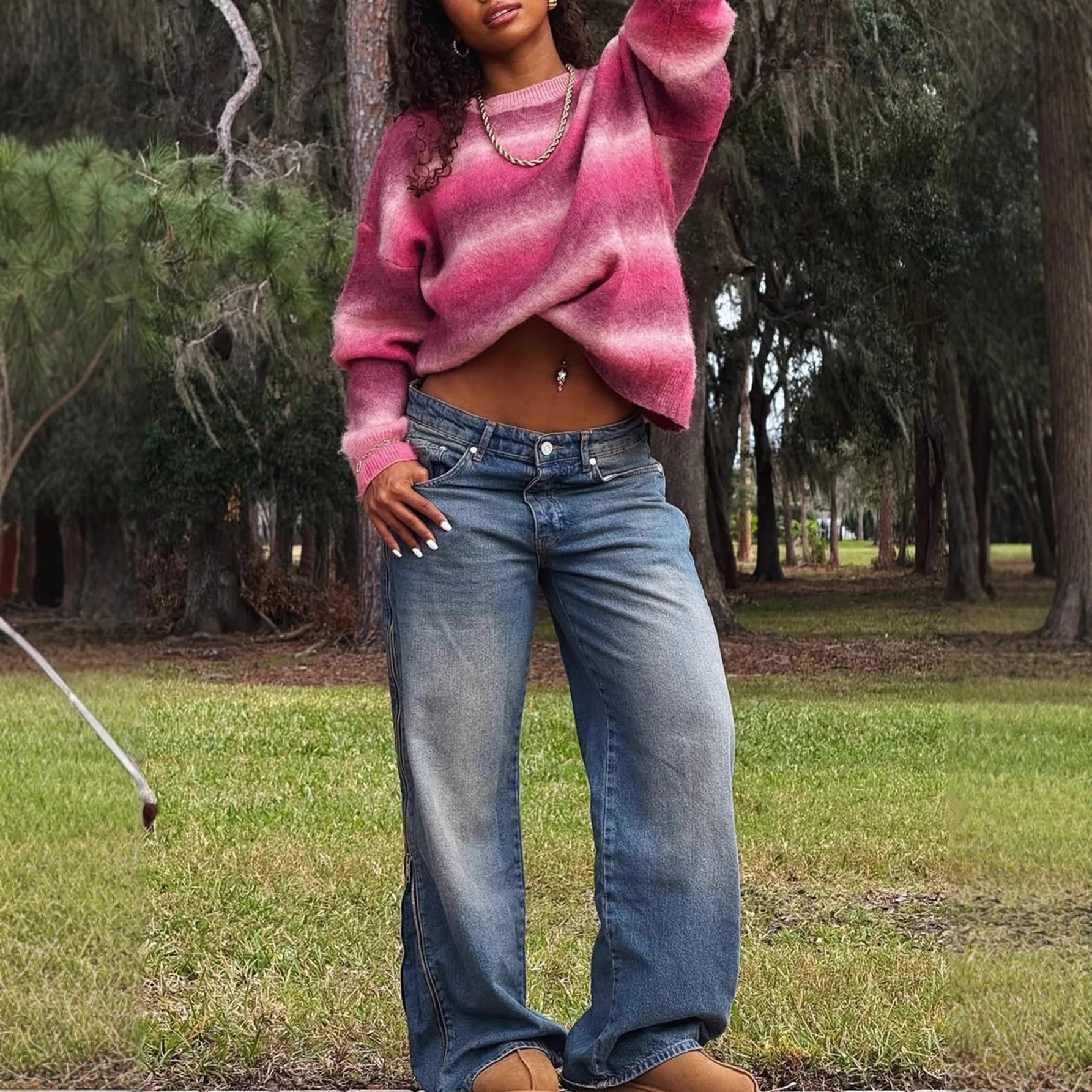 

2026 Women's Fall/Winter New Arrival Long-Sleeve Pink Hoodie Casual Vacation Travel Knit Long-Sleeve Sweater