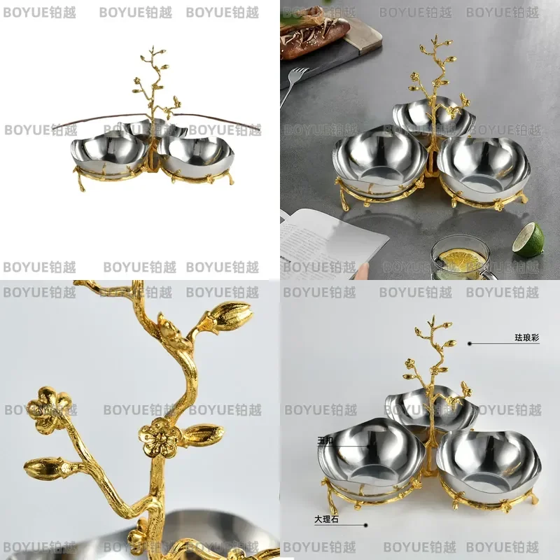Gold Branch Leaf Stainless Steel Fruit Bowl Salad Platter European Elegant Home Decor Centerpiece Ornament Kitchen Tray view 2