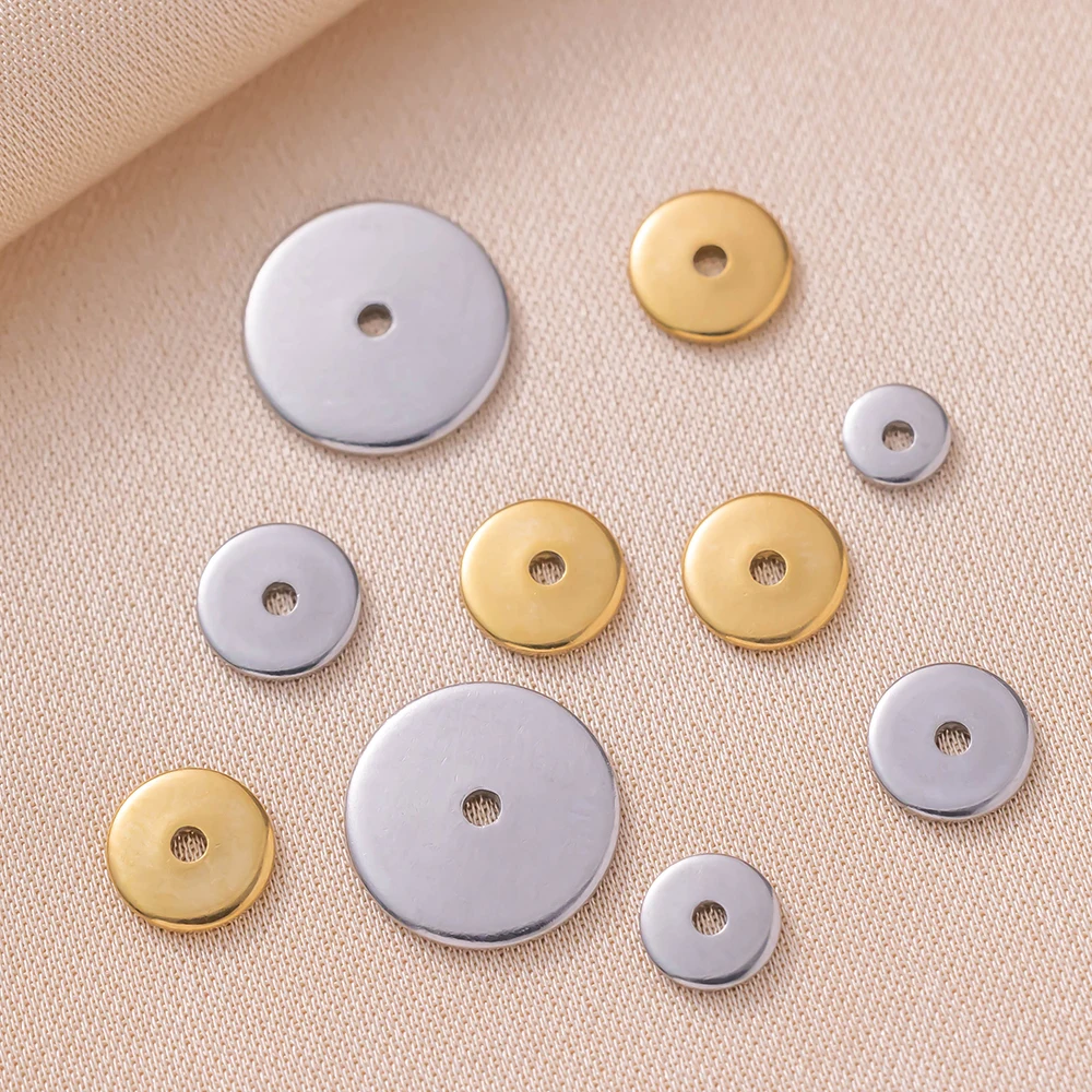 50Pcs 4/6/8/10mm Stainless Steel Golden Flat Round Disc Loose Spacer Beads For DIY Bracelets Necklace Jewelry Making Supplies
