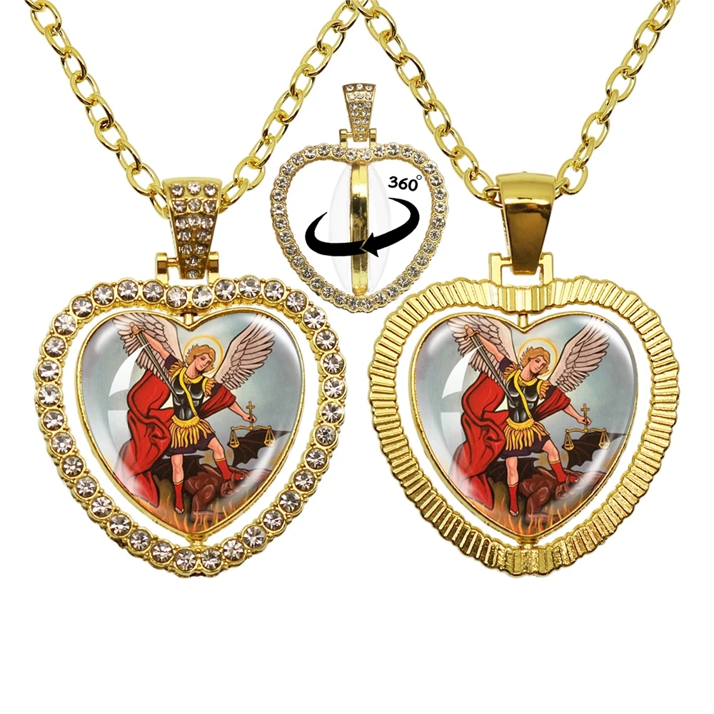 

Double Sided Peach Heart Keychain Archangel St.Michael Protection Pendant Orthodox Pendant Charm Heart Keyring Gift