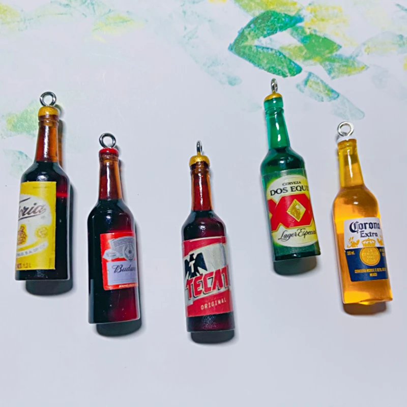 10pcs Beer Drink Popular Coconut Wine Bottle Resin Charms Bottle Pendant For DIY Making Keychain Gifts Accessories Wholesale