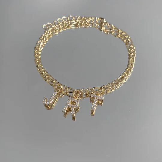 Custom Initial Charm Bracelet Personalized Gold Plated Jewelry Crystal Embellished Letter Pendants Unique Name Themed Bracelets