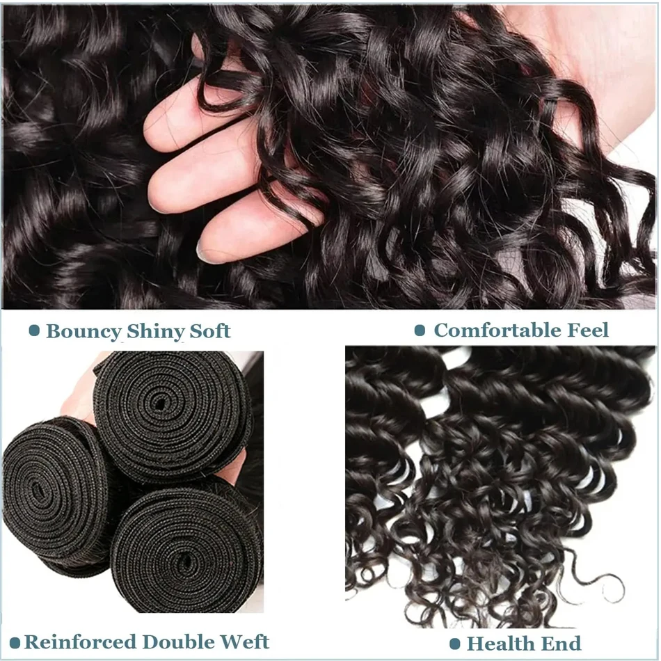 MELODIE 30 40 Inch Curly Human Hair Bundles Brazilian Water Deep Wave 3 4 Bundles Raw Hair Extensions Double Weft