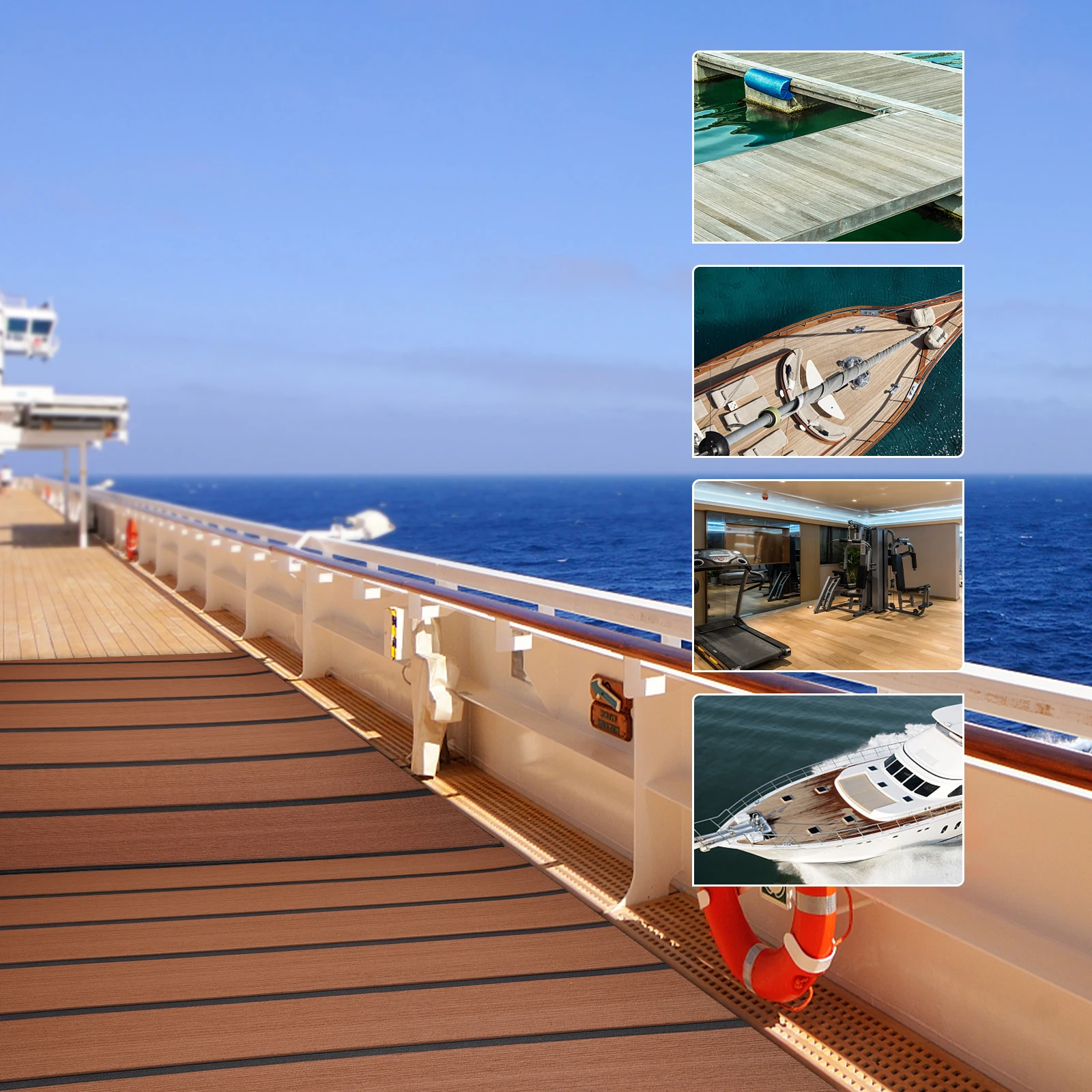 269*89cm/106*35inch EVA Anti-Skip Teak Floor Mat for Boat Decks, RV, Yachts, Floating Docks, Gyms