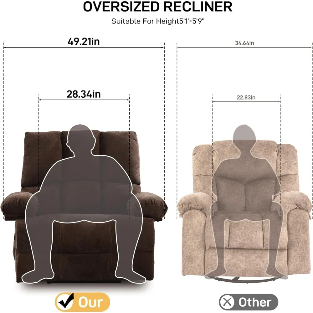 Oversized Recliner Chair 350 lb Weight Capacity, Plus Size 28 inch Large Wide Seat Manual Comfortable Fabric Recliner for Adults