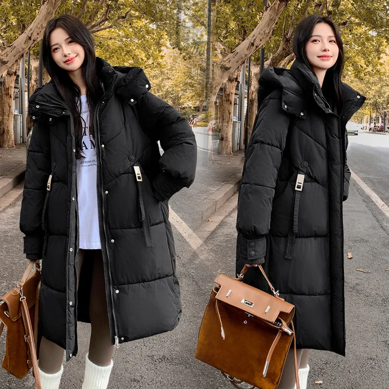 Mid Length Coats Parkas Women Hooded Zipper Jackets Stand Collar Coat Thick Warm Work Y2k Streetwear Jacket Autumn Winter