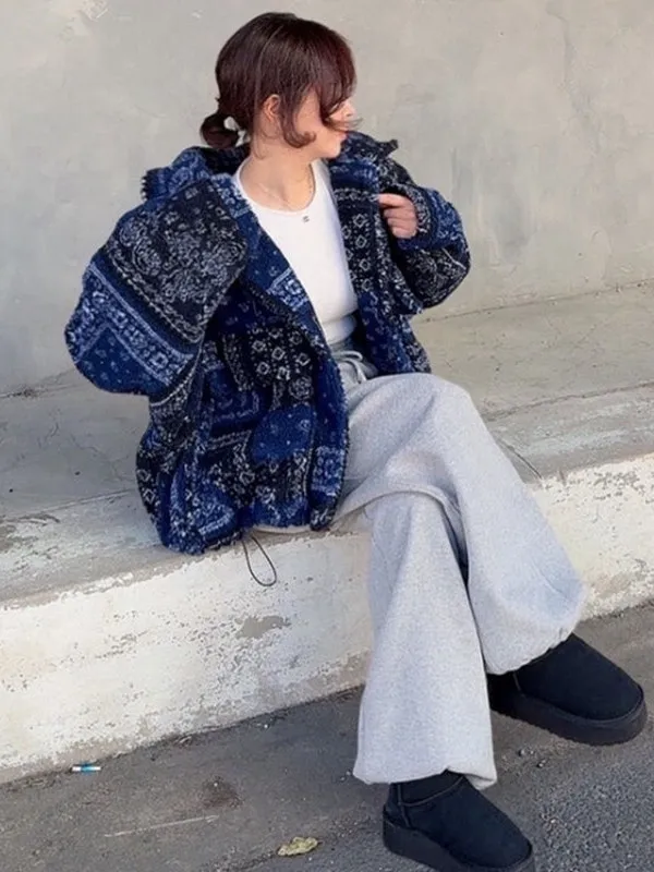 

Winter New Sle Loose Lamb Fur Jaet Women's Faion Age-Defng Design Versatile Cotton Coat Stand Collar Patterned Outerwear