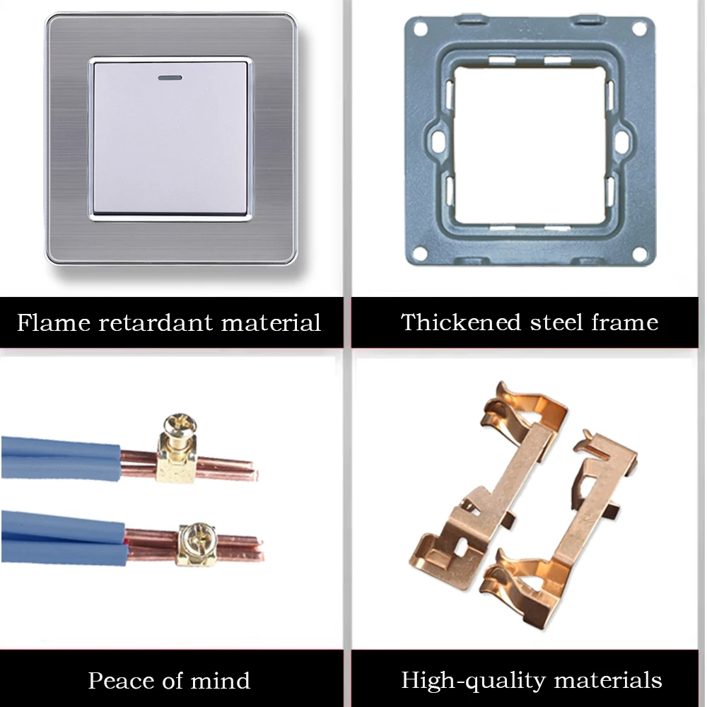 EU/UK Standard Wall Light Switch 16A 250V 1 Gang 1/2 Way Wall Switch Socket White/Black/Gold/Gray/Silver 86mm*86mm Rocker Switch