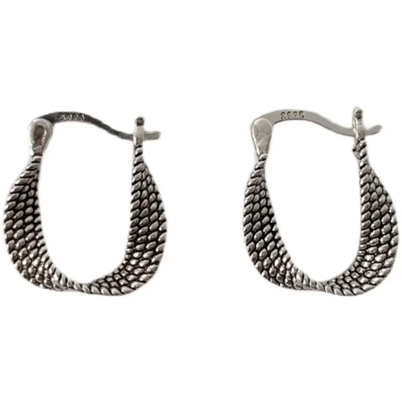 Wholesale Vintage Punk  Retro Silver color hoop Earrings for Women New Fashion Creative Twist Winding Geometric  Jewelry