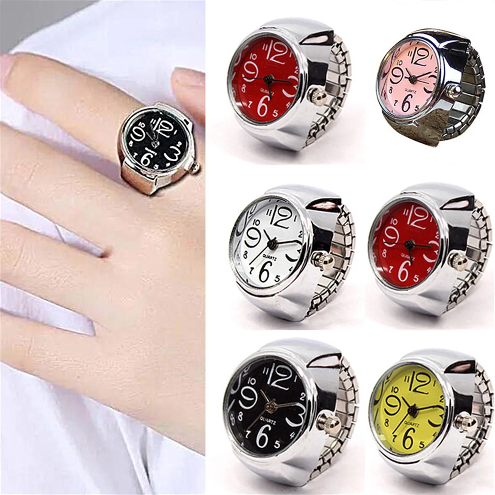 Popular Fashion Luminous Running Alarm Clock Watch Vintage Punk Finger Watch Couple Rings Quartz Watch Decoration Watch 2025
