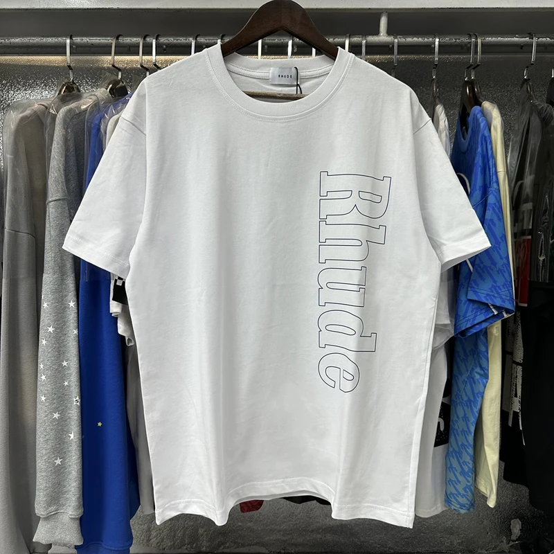 Rhude T-shirt van hoge kwaliteit, casual logo-print, ronde hals, korte mouw, zomer, modieus, heren, dames, losse katoenen top-T-shirt