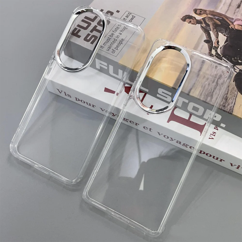 100 90 لايت حافظة كروم زر حلقة الكاميرا غطاء شفاف لهاتف Honor 60 SE 70 Pro 80 200 300 Slim Phone Funda Coque Capa #2