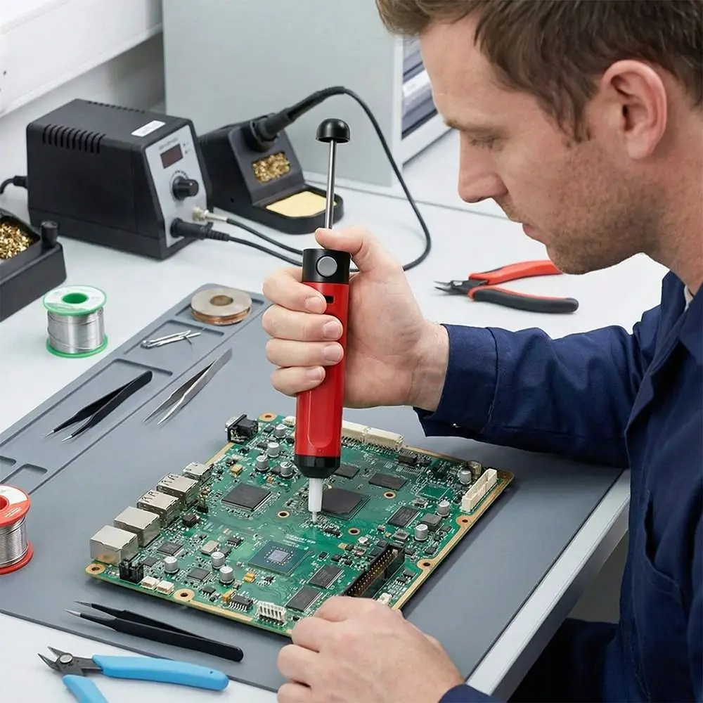 

Мощный отсос для пайки с пластиковым корпусом и эргономичной рукояткой, длина 175 мм, диаметр 21 мм, ручной инструмент для пайки