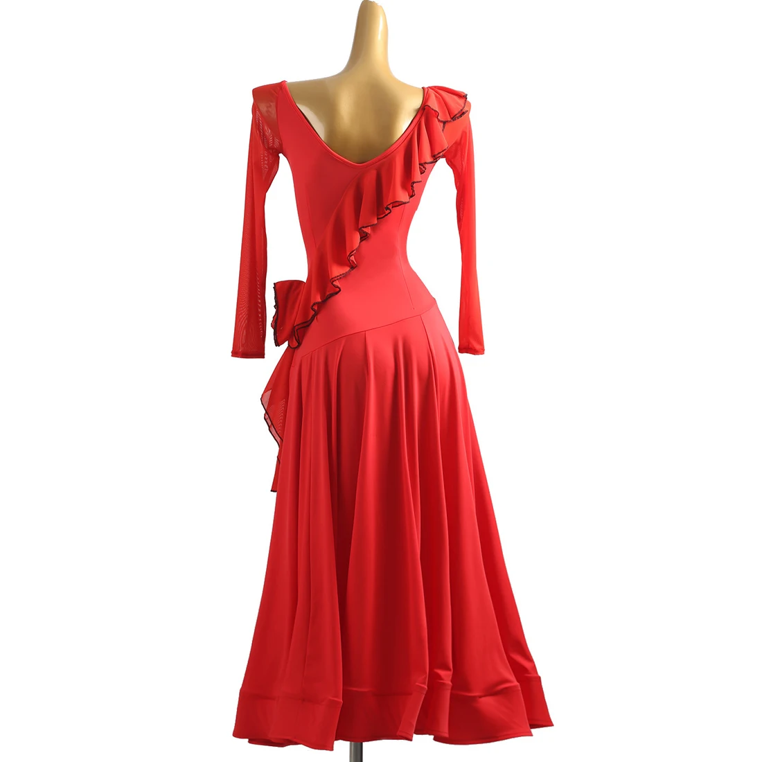 

Red V-neck Modern Dance Practice Clothing Black Edge Ruffled Dress Adult Professional Practice Performance Dance Dress