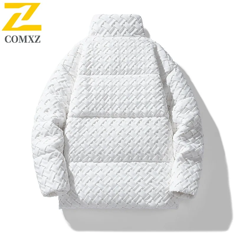 COMXZ Down Jacket Classic Stand Collar White Duck Down Lightweight Coat Trendy Plaid Design Hiking Travel Anti-Cold Winter Wear