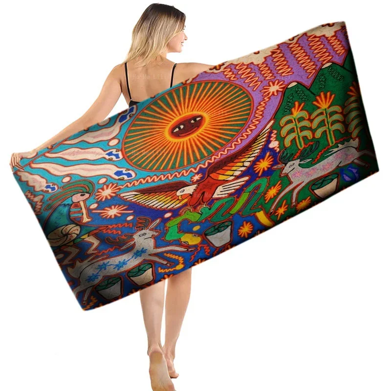 Mexican Native Art Mayan Tribal Art Painting Stunning Multi Color Poster Print Quick Drying Towel By Ho Me Lili Fit For Fitness