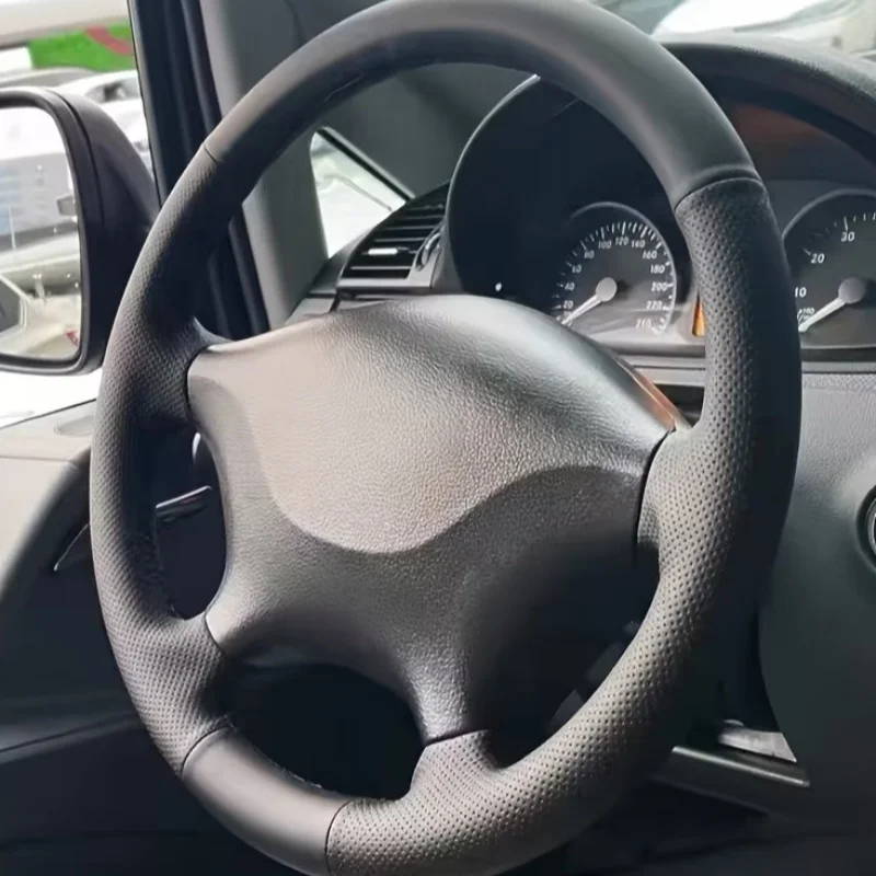 Custom Hand-Stitched Black Leather Non-Slip W639 Vito 2003-2014 Sprinter 2006-2013 Steering Wheel Cover For Mercedes Benz Viano